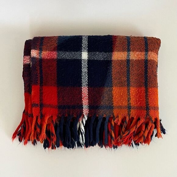 Vintage Faribo Red Plaid Blanket Throw Fringe Faribault Woolen Mill Made In USA - Picture 5 of 10